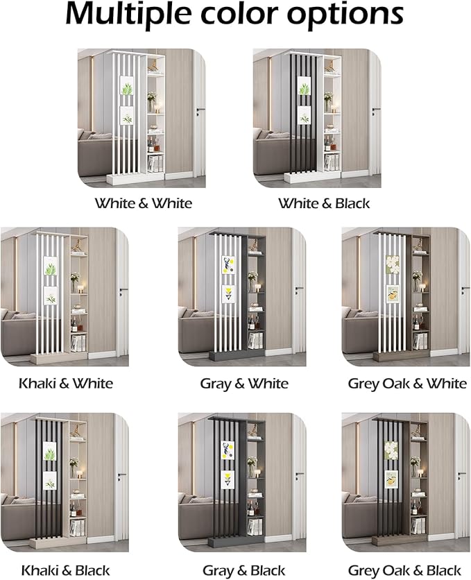 Wall Room Divider, Storage Cabinet Storage Display with Shelves, Modern Freestanding Wood Room Divider Screen, Wall Privacy Screens for Home Decorative (White+Black,35.4" L x 9.5" W x 79.5" H)