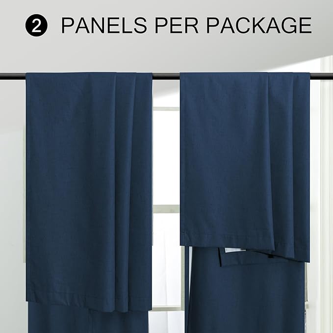 Navy Blue Curtains 102 Inches Long for Livingroom 2 Panels 100% Blackout Back Tab Pocket Cooling Sun Heat Light Blocking Linen Curtains for Bedroom Dining Room 8.5 FT Dark Blue Black Out Drapes Winter