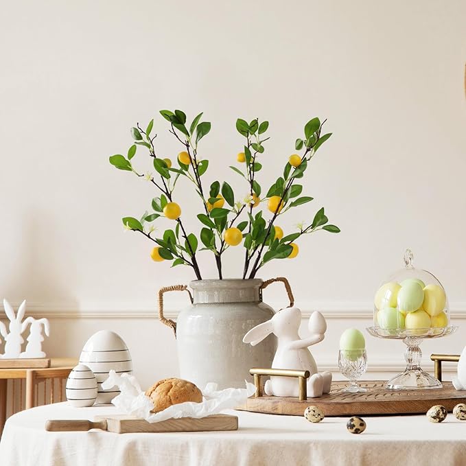 ucky Artificial Lemon Branches,4pcs of 27 Inch, Realistic Green Leaves and Yellow Lemon Fruit, Spring Summer Decoration Plants, Kitchen Decor Plant, Home Decor Plants,Greenery Stems