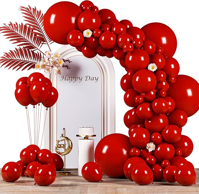 130pcs Ruby Red Balloons Different Sizes 18" 12" 10" 5" Dark Red Latex Balloon Garland Arch Kit for Birthday Baby Shower Graduation Wedding Valentine's Day Christmas Party Decorations