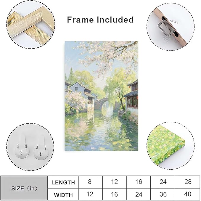 Small bridge stream house Jiangnan style landscape poster suitable for living room bedroom office natural oil painting poster