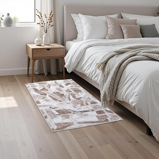 Modern Abstract Door Mat Indoor Entrance 2X3 Brown Rug Washable, Non-Slip Small Rugs for Entryway Bathroom Ultra-Thin, Throw Carpet for Kitchen Bedroom Nursery Kids Print Faux Wool