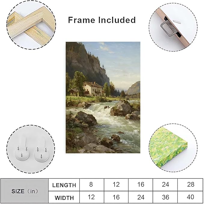 Vintage landscape rural scenery poster art farmhouse cottage wall decor living room kitchen quiet country stream suitable for bedroom bathroom