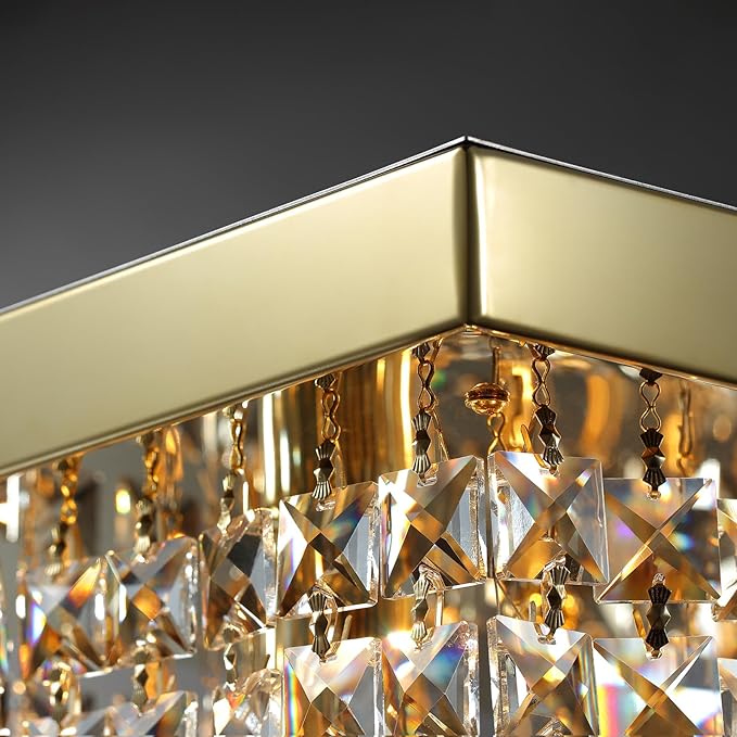 Modern Crystal Chandelier for Dining Room,Gold Luxury Crystal Chandelier,8 Lights Rectangular Rectangle Light Fixture for Living Room Kitchen Island L40''xW10''xH10''