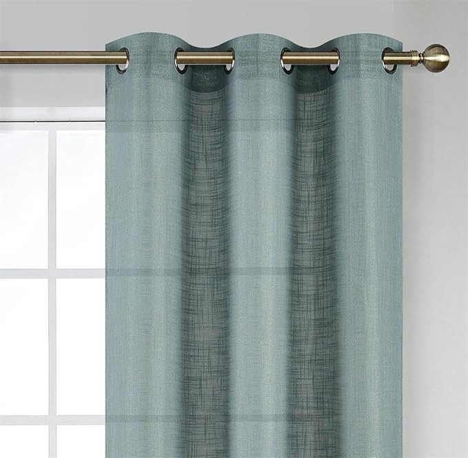 MIUCO Semi Sheer Curtains Poly Linen Textured Solid Grommet Curtains 63 Inches Long for Living Room 2 Panels (2 x 37 Wide x 63" Long) Teal