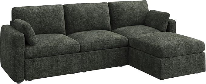 HONBAY Modular Sectional Couch with Storage Seats, L Shaped Sectional Sofa with Storage, Chenille Sectional Couches for Living Room, Green