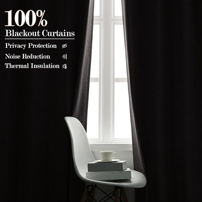 100" W x 96" L Faux Linen Room Divider Curtains, Full Blackout Pinch Pleated Drapes for Traverse Rod, Bedroom Divider Privacy Drapery with Hooks for Ceiling Track, 1 Panel, Browish Grey