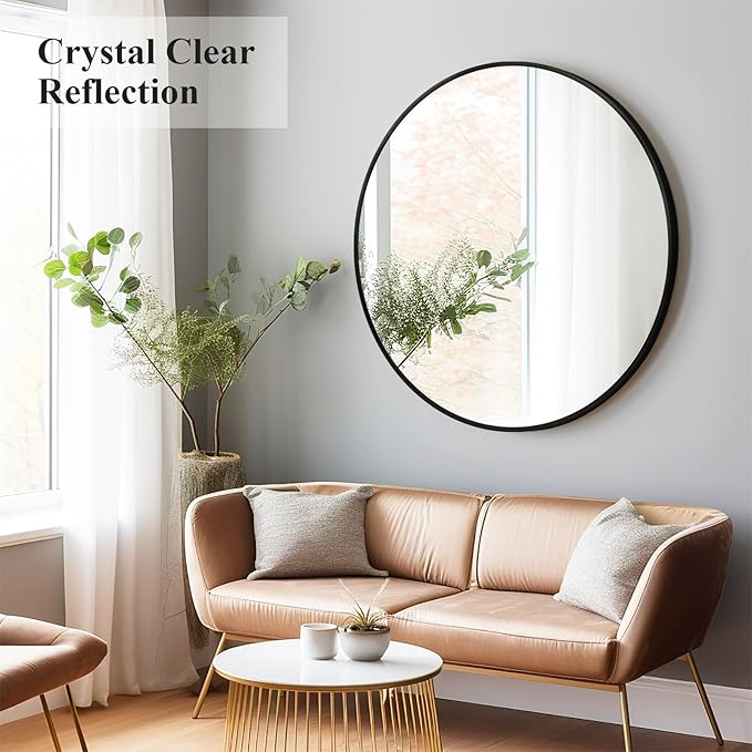 Fabuday Black Round Mirror 30 Inch - Large Circle Mirror for Bathroom, Living Room, Hallway, Entryway, Matte Aluminum Frame Circular Mirrors for Wall Decor