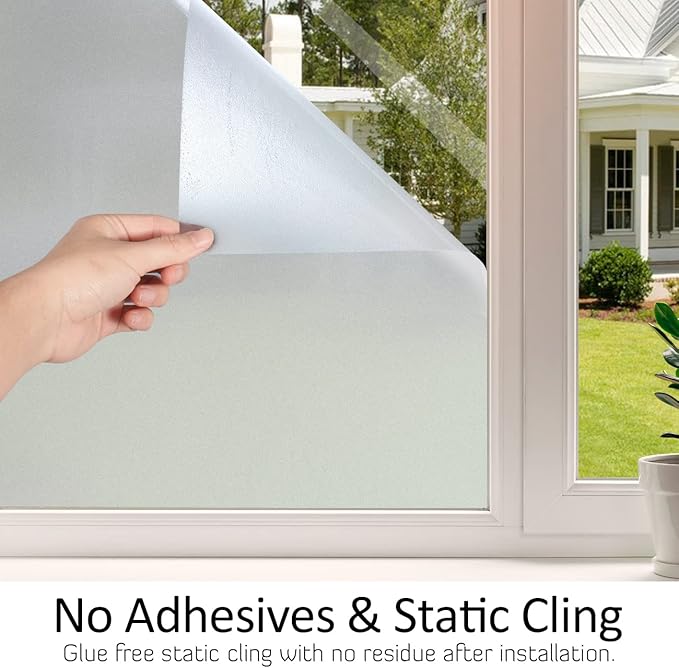 HIDBEA Frosted Window Privacy Film Heat Control UV Blocking, Static Cling Non-Adhesive Reusable Door coverings for Bathroom Home Office (Frosted 23.6 Inch x 13.1 Feet)