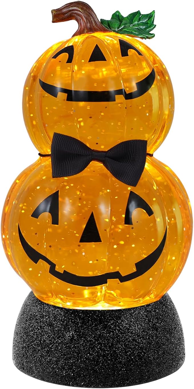 Halloween Snow Globe Lantern Lighted Pumpkin Musical Snow Globe Glitter with 6H Timer Battery and USB Operated Halloween Snow Globes Water Lantern for Spooky Festival Party Decoration (Pumpkin)