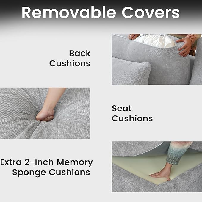 JACH U-Shaped Sectional Couches for Living Room, Cloud Sectional Couch with Deep Seat, 155.9" Modular Sofa with Chaise, Covers Removeable & Washable, Sofas Furniture for Living Room, Light Grey