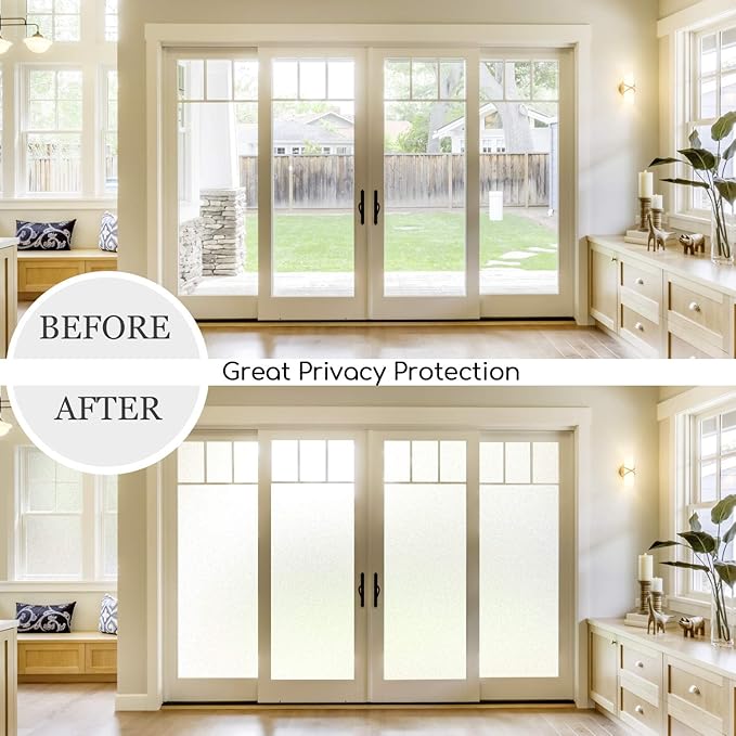 HIDBEA Frosted Window Privacy Film Non-Adhesive, Reusable Window Glass Films Heat Control Self Static Cling Removable Window Stickers for Home Office Living Room (White Frosted, 35.4 Inch x 8.2 Feet)