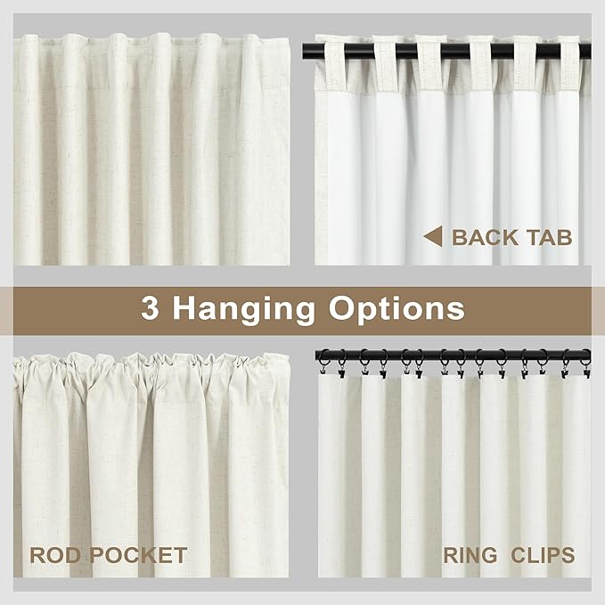100 Inch Curtains Complete Blackout Linen Curtains for Bedroom 2 Panels Set Large Window Custom Length 100 Inches Long Neutral Cream Colored Thermal Drapes for Sliding Glass Doors Shades Blinds 52x100