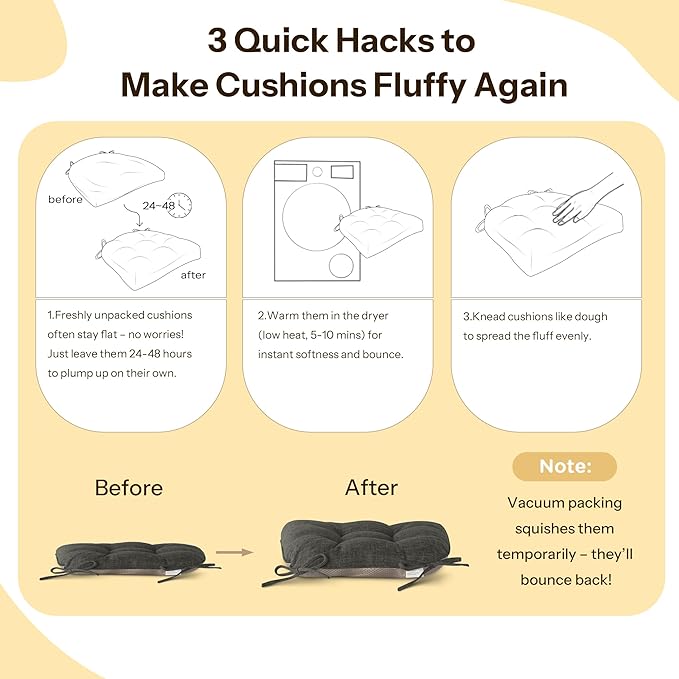 Non Slip Chair Cushions for Dining Chairs Set of 4 Kitchen Chair Cushions 18"x18"x3" Turfted Chair Pads Comfortable and Soft Seat Cushion with Ties, Dark Grey