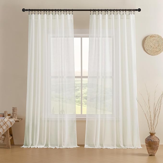 Joydeco Sheer Curtains 96 Inches Long, Cream Curtains for Living Room 2 Panels Set, Ivory Curtains Window Privacy Assured with Light Filtering(W52 x L96 Inch,Ivory)