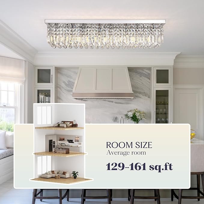 Modern Crystal Chandelier, 8-Lights Rectangle Chandelier Rectangular Flush Mount Pendant Ceiling Light Fixture K9 Crystal Raindrop Chandeliers for Dining Living Room Kitchen Island πππ ππ§ππ‘