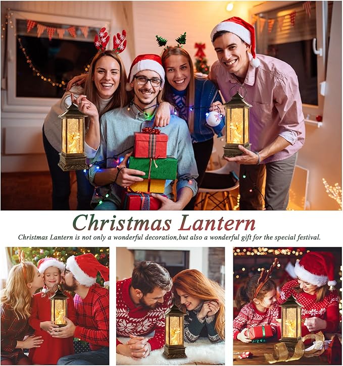 Christmas Decorations Snow Globe Lantern,Christmas Lantern with 8 Christmas Theme Music,Christmas Snow Globe Gifts Water Glittering Swirling Christmas Home Decoration(Dove Angel)