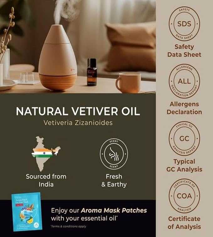 Gya Labs Vetiver Essential Oil Creates a Tranquil Atmosphere for Relaxation - 0.34 Fl Oz - 100% Pure Natural Vetiver Oil for Skin, Hair, Diffuser & Candle Making Scent