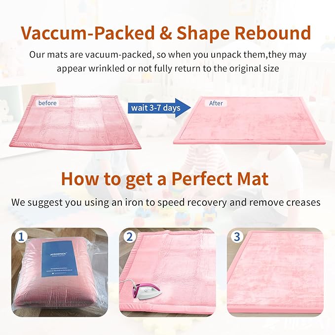 ACOMOPACK Baby Play Mat for Floor,1.3" Thick Memory Foam Area Rug for Living Room,Soft Velvet Crawling with Non-Slip Bottom for Kid,Toddler,39"×59" Tummy Time Nursery Rugs,Yoga(Pink)