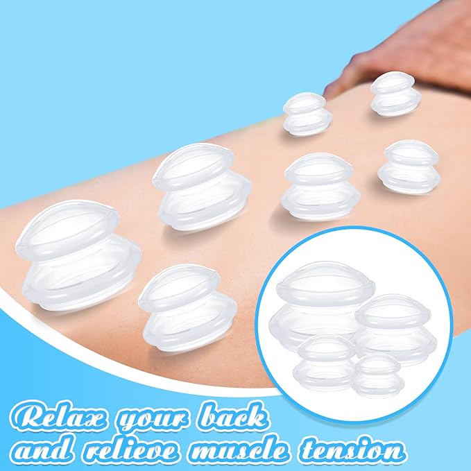 Nuanchu 8 Pcs 4 Sizes Cupping Therapy Set with Satin Bag Silicone Massage Cups Professional Cupping Therapy Vacuum Cup for Cellulite Joint Pain Muscle Pain(Clear)