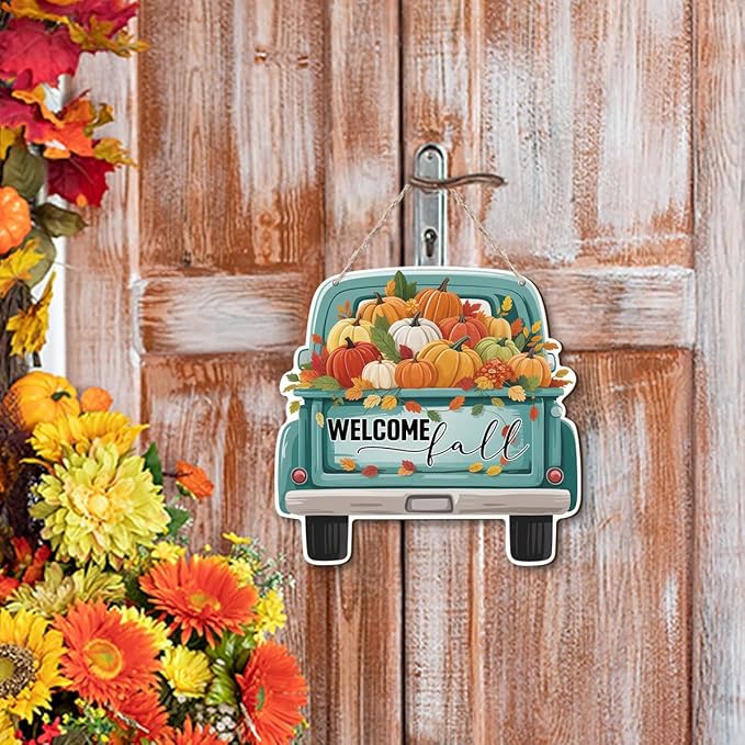 Welcome Fall Wood Hanging Truck Decoration, Autumn Wooden Signs, Rustic Thanksgiving Decoration, Home Interior And Exterior Decor, Autumn Harvest Thanksgiving Home Decor