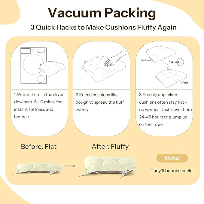 Non Slip Chair Cushions for Dining Chairs Set of 4 Kitchen Chair Cushions 18"x18"x3" Turfted Chair Pads Comfortable and Soft Seat Cushion with Ties, Beige