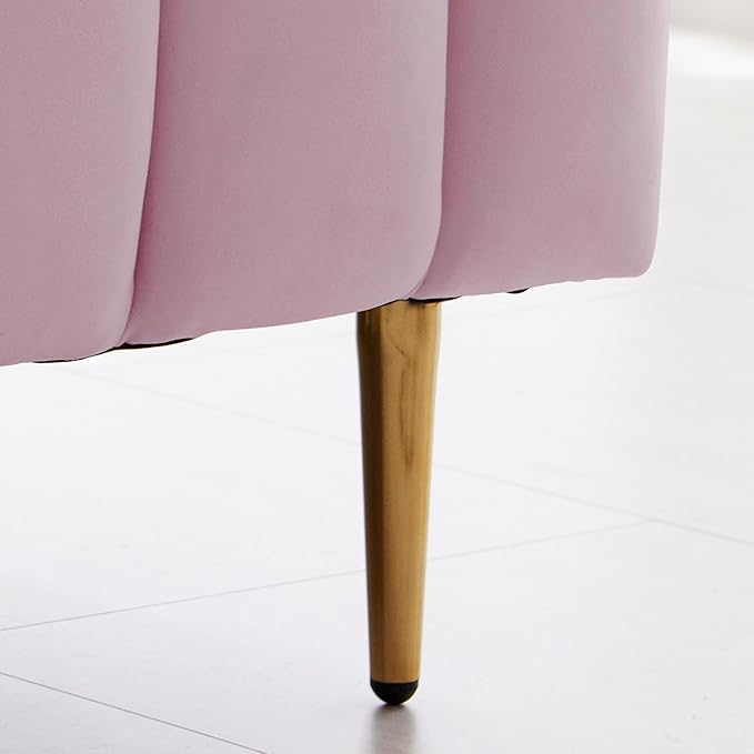 Livinia Twin Size Elton Velvet Platform Bed, Upholstered Bed Frame with Vertical Channel Tufted Headboard Footboard, Strong Wood Slats, No Box Spring Needed, Pink (Twin)