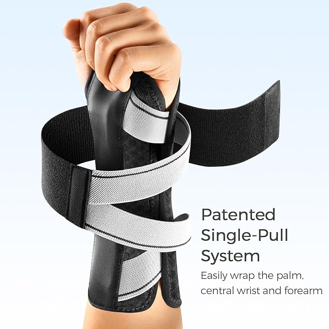 FREETOO Tendonitis Wrist Brace Night Support Fit Right Hand for Work, Pain Relief Wrist Splint for Arthritis, Sprain for Sleeping, Hand Brace for Carpal Tunnel For Women and Men (L/XL, Black/Grey)