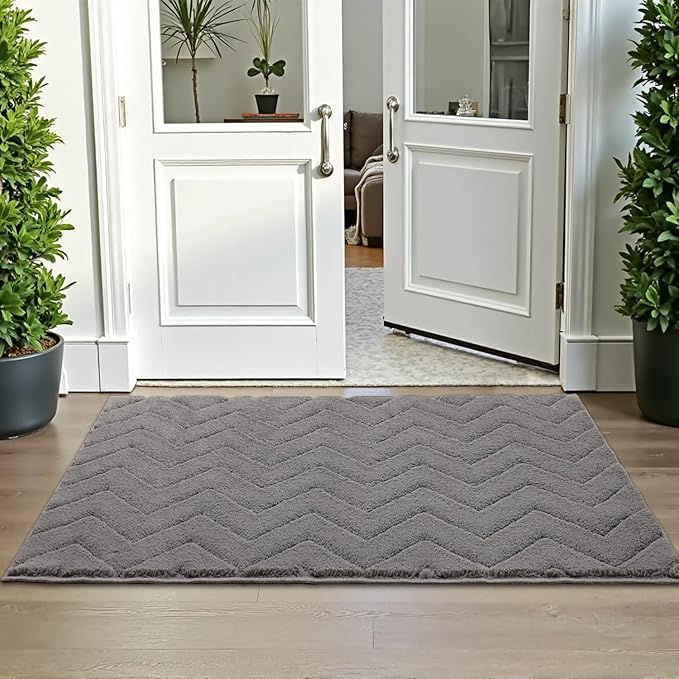 Stiio Dirt Trapper Door Mat 32x47 Inches, Front Doormat Indoor Outdoor Entrance Low Pile, All-Season, All-Weather Absorbent Entry Rug, Washable Non Slip Rug for Entryway, Grey