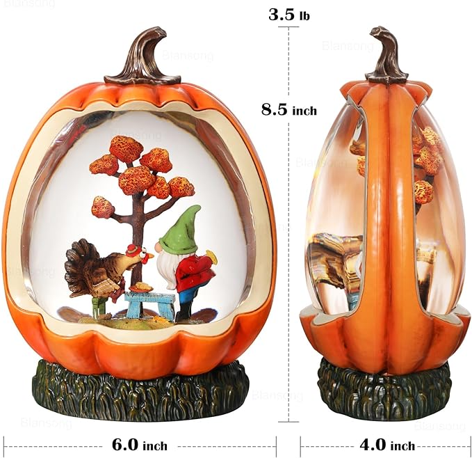 Fall Snow Globe Pumpkin Fall Decorations for Home Gnome Turkey Swirling Glitter Timer Thanksgiving Gift Autumn Harvest Fall Decor