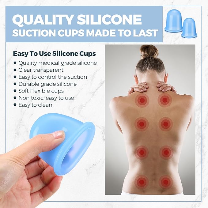 TrelaCo 12 Pcs 2 Size Cupping Therapy Set Silicone Anti Cellulite Cupping Kit for Massage Therapy Cupping Therapy Set Vacuum Suction Cup for Arthritis Relief, Pain Reduction Adults Home Use(Blue)