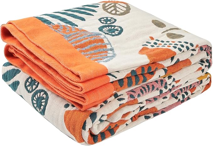 Boho Throw Blanket for Bed - 100% Pure Cotton Ultra Soft Rustic Quilt - Farmhouse Decor Bed Blankets, All Season Rustic Throw for Sofa Couch Chair(91''x 98'', Floral Print 2)