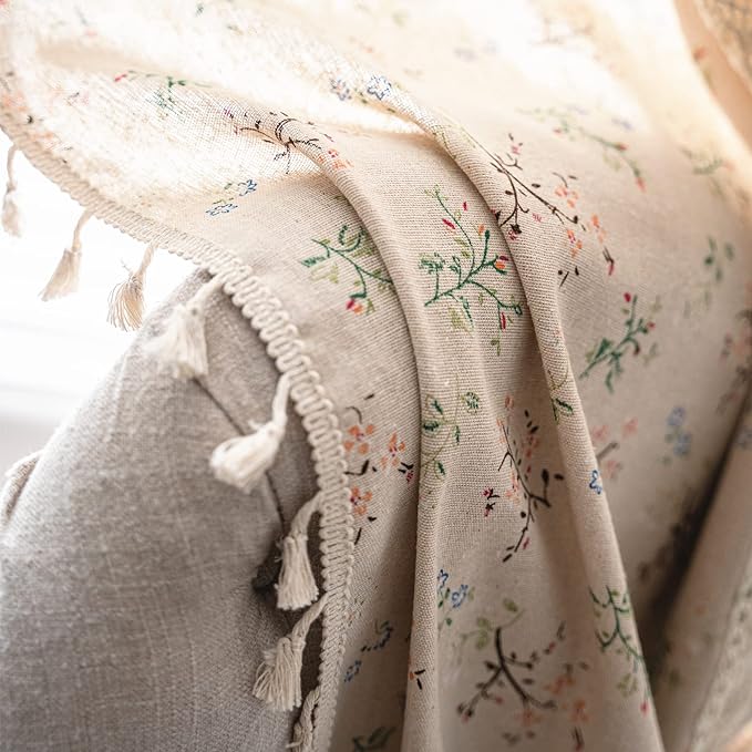 Sutuo Home Boho Curtain Semi-Blackout Crochet Hollow Lace Patchwork with Floral Print Cotton Linen Fabric, Handmade Tassels Rod Pocket Bohemian Window Drapes for Living Bedroom, 59"W x 63"L, 1 Panel