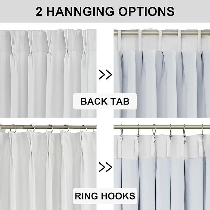 Vision Home White Pinch Pleated Full Blackout Curtains Thermal Insulated Window Curtains 120 inch for Living Room Bedroom Room Darkening Pinch Pleat Drapes with Hooks Back Tab 10 FT 60" Wx120 Lx1