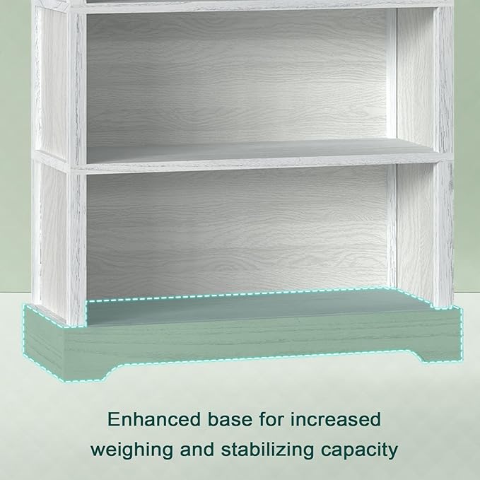 TVU 5-Shelf Wood Bookcase, 65 Inch Tall Bookshelf with Storage, Floor Standing Display Book Shelf,for Living Room Bedroom Study Office,Antique White