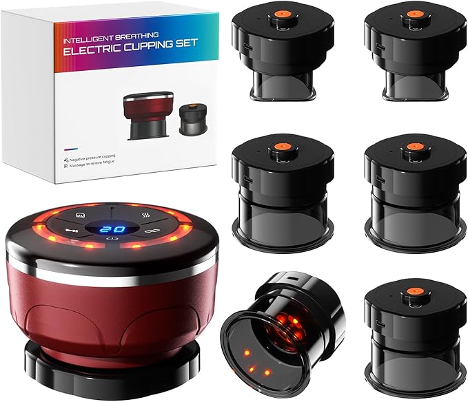 UBALANCE Smart Cupping Therapy Set - Cellulite Massager with 6 Massage Cups, Portable Electric Device for Enhanced Blood Circulation, Reduced Cellulite, and Muscle Soreness Relief(Red)