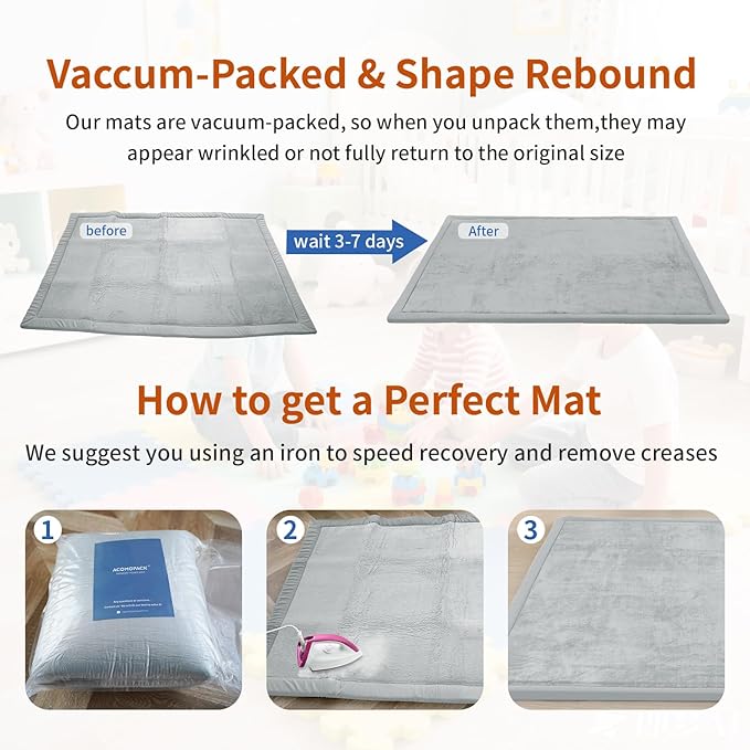 ACOMOPACK Baby Play Mat for Floor,1.3" Thick Memory Foam Area Rug for Living Room,Soft Velvet Crawling with Non-Slip Bottom for Kid,Toddler,79"×118" Tummy Time Nursery Rugs,Yoga(Light Grey)