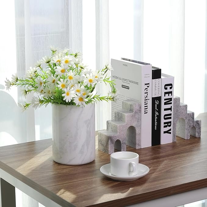 Natural Marble Book Ends for Shelves, Decorative Bookends for Heavy Books, CastleGuard Bookend Book Holder Stopper for Home Office Desk Bookshelf Decoration, Set of 2 (Mist Grey)