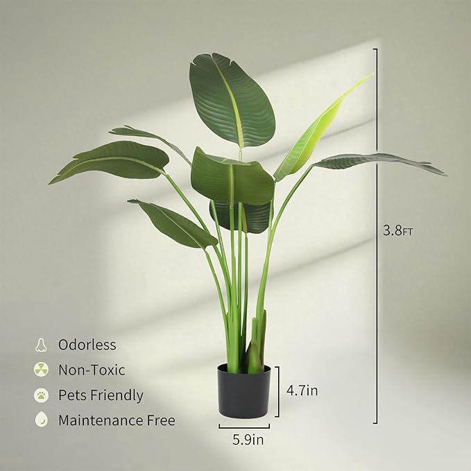 Worth Garden Artificial Bird of Paradise Plant 3.8ft, Set of 2 Faux Tropical Trees for Living Room and Office Décor, 45in Realistic Greenery for Indoor and Outdoor Spaces