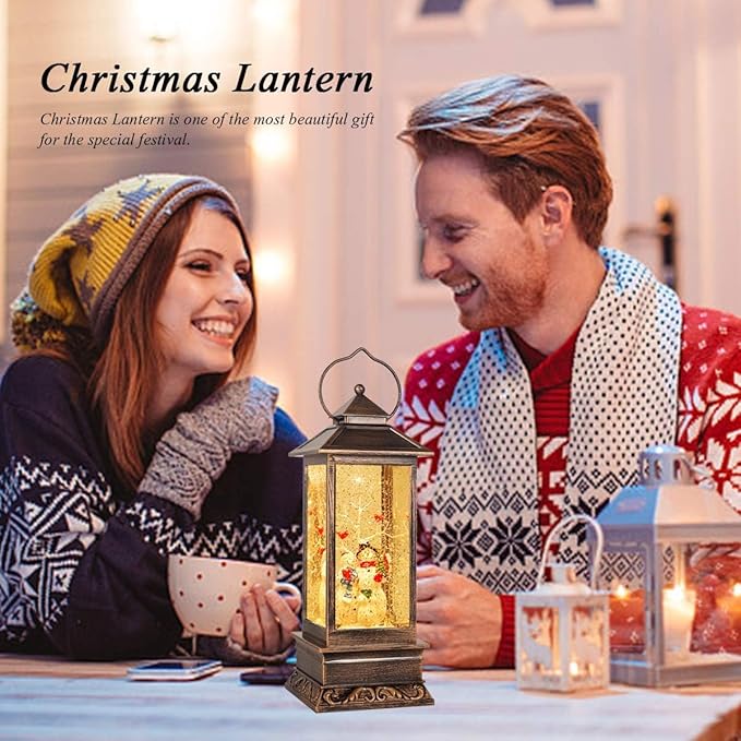 House & Garden Decoration,Christmas Lantern with 8 Pieces of Music,Sparkling Crystal Keep Circling Around The Snowman Families Music Box as a (Snowman Families)