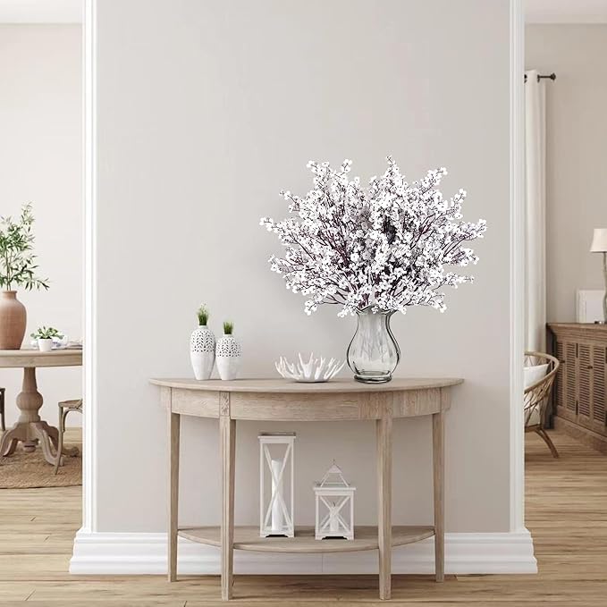 Sggvecsy 15 Pcs Babys Breath Artificial Flowers Gypsophila Bouquets Bulk Real Touch Fake Silk Flowers for Home Wedding DIY Floral Arrangement Kitchen Table Centerpiece Festival Decoration (White)