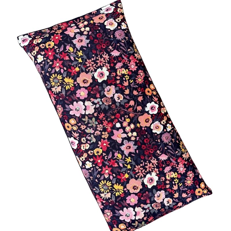 Large Microwave Heating Pad with Flax Seed, Scented or Unscented, Good For Back Pain or Cramps, Moist Heat Therapy or Ice Pack, Microwavable Bean Bag, 6" x 12" (Black Floral, Lavender & Chamomile)