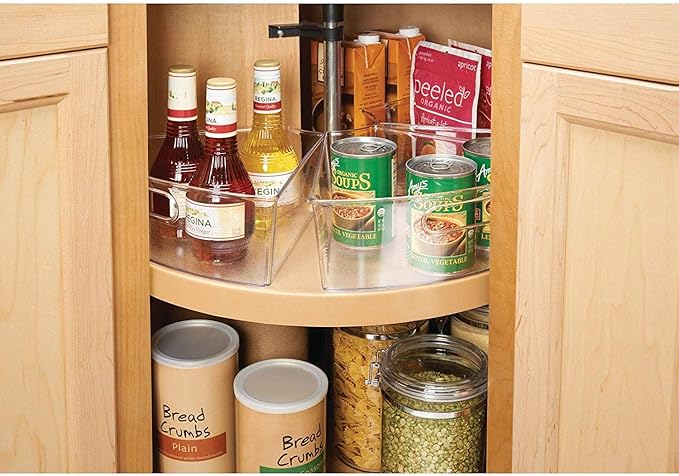 Oubonun Lazy Susan Organizers Set of 8, 10.2”x 9.4”x 4” Plastic Transparent Kitchen Cabinet Storage Bins with Handle, 4" Deep Container, 1/8 Wedge - Food Safe, without BPA
