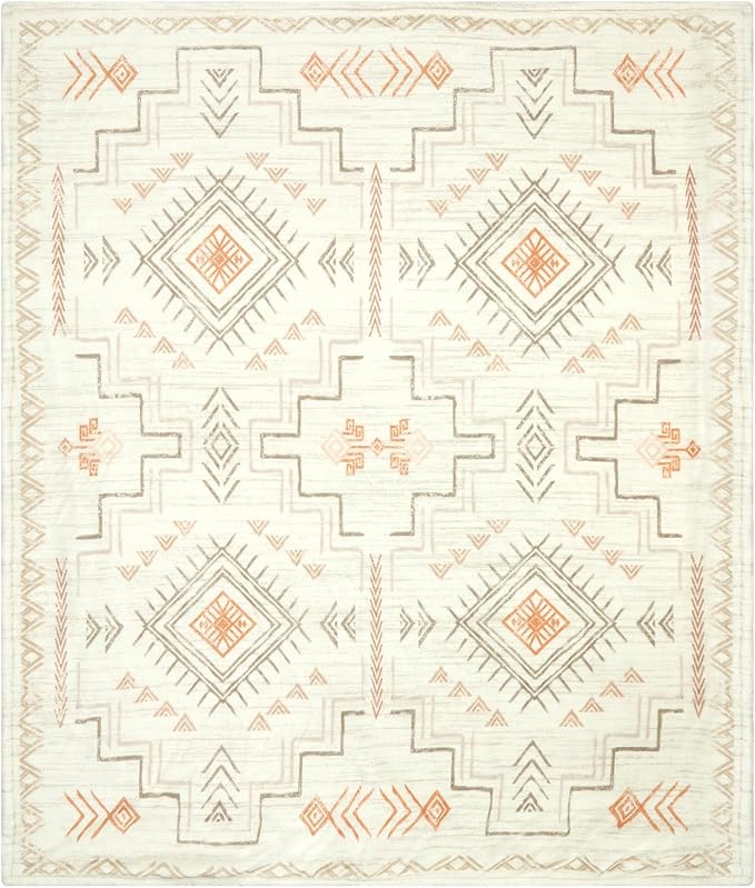 Lahome Trible Printed Blanket Aztec Beige Throw Blanket for Couch Soft Cozy Flannel Fluffy Throw Blanket Fuzzy Retro Throw Blankets for Bed Sofa, Ivory 50''x60''