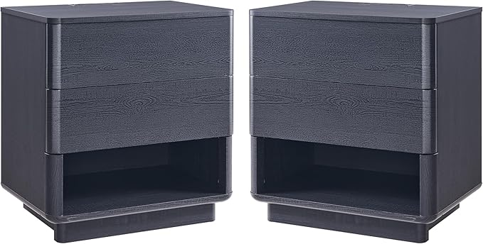 Nightstand Set of 2 with Charging Station, 22" Large Modern Bedside Table with 2 Drawers Storage,Push-to-Open End Table for Bedroom,Living Room,Black