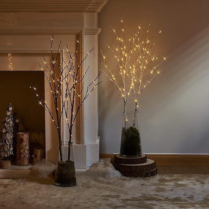 Birchlitland Lighted Brown Branches 32IN 100 LED with Timer Battery Operated, Artificial Tree Branch with Warm,Willow Branch Lights for Home Bedroom Fireplace Christmas Holiday Decoration