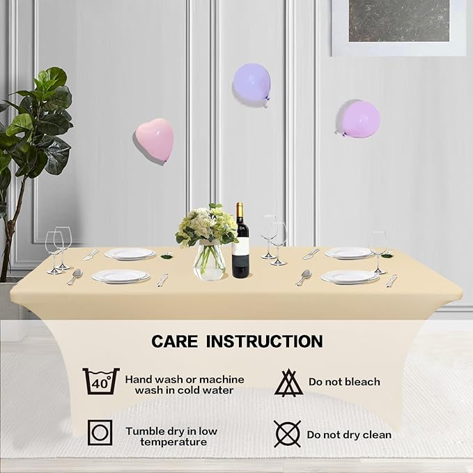 IVAPUPU 6FT Table Cloth for Rectangular Fitted Events Stretch Champagne Table Covers Washable Cover Spandex Tablecloth Protector for Party, Wedding, Cocktail, Banquet, Festival