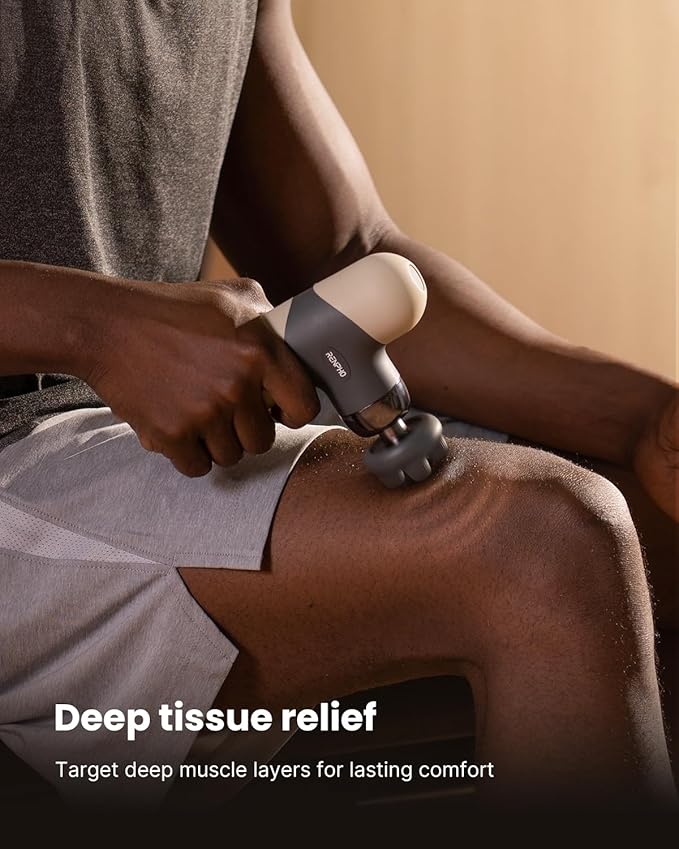 RENPHO Mini Thermal Massage Gun with Heat, Portable Deep Tissue Percussion Massager, Color Silicone Sleeves Travel Size with Carry Case, Grey