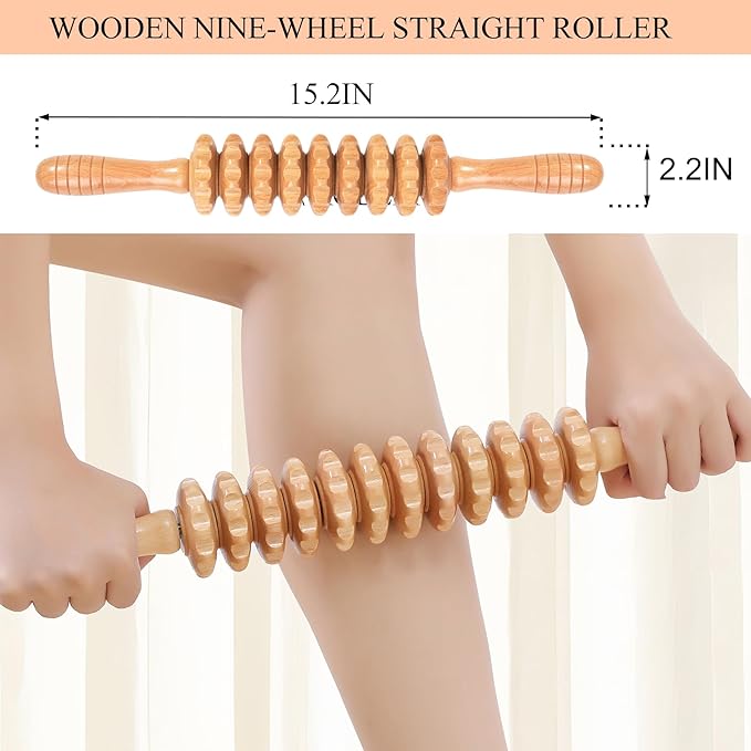 Wood Massage Roller Wood Therapy Massage Tools Body Roller Cellulite Roller Deep Tissue Muscle Roller Wooden Massager for Lymphatic Drainage, Maderoterapia, Muscle Pain Relief(Straight)
