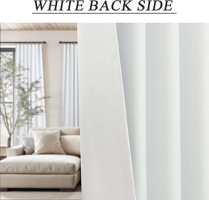 White Complete Blackout 90 Inch Curtains Boho Rustic Closet Kids Curtains 2 Panel Set Linen Cotton Large Window Energy Saving Weather Thermal Curtain Farmhouse Kitchen Boho Drapes 90 Long Floor Length